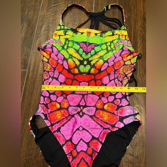 Zeki one piece monokini kaleidoscope butterfly deep back swimsuit - Picture 4 of 9